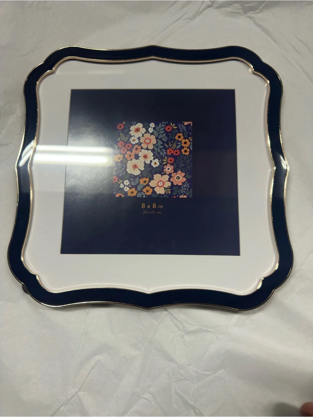 Decorative Scalloped Square Picture Frame - Navy and Gold, Unbranded